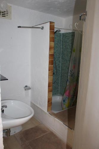 une salle de bain avec un lavabo et une douche dans l'établissement Villa Frédérick studio 4 pers, à Bagnols-en-Forêt