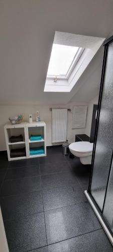 a bathroom with a toilet and a skylight at Apartment 2020 in Kirchhain
