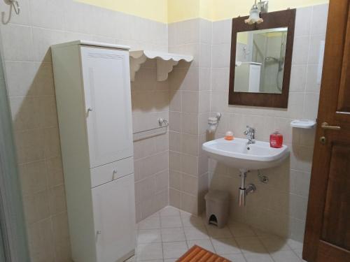 a bathroom with a sink and a mirror at Agriturismo Collesassi in Montalcino