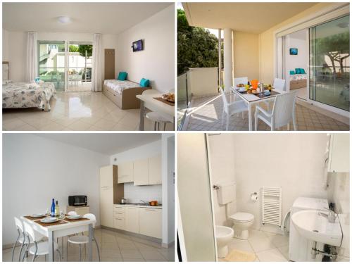 a collage of three pictures of a living room and a kitchen at Residence I Diamanti - Siroli Collection in Cervia