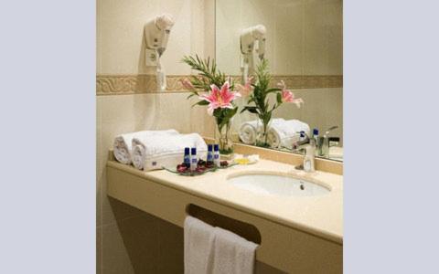 y baño con lavabo y espejo. en Hotel Arena, en Gijón