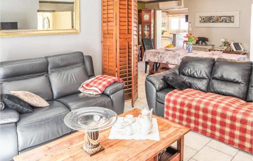 un salon avec deux canapés en cuir et une table dans l'établissement Gorgeous Home In Vernègues, à Vernègues