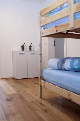 a room with a bunk bed and a radiator at Ferienwohnung Melcher in Hard