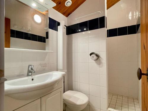 uma casa de banho branca com um lavatório e um WC em Gîte Cayres, 2 pièces, 5 personnes - FR-1-582-340 em Cayres