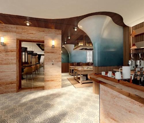a restaurant with a bar with a tasting room at La Passion Hanoi Hotel & Spa in Hanoi