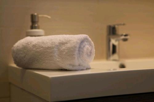 a towel sitting on top of a bathroom sink at Le Palace in Orléans