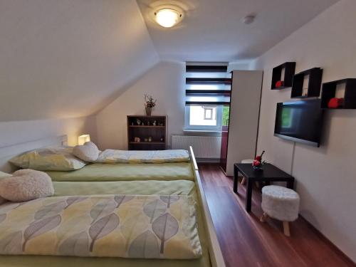 Tempat tidur dalam kamar di Amys Ferienwohnungen Bad Harzburg