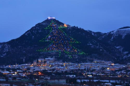 a christmas tree on top of a mountain at Dimora Casina dell'abbondanza in Gubbio