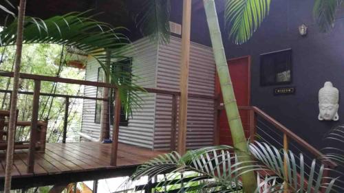 a house with a wooden deck with plants at Alaya Ascend in Eudlo