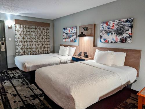 天普的住宿－坦普爾拉金塔旅館，酒店客房设有两张床和窗户。