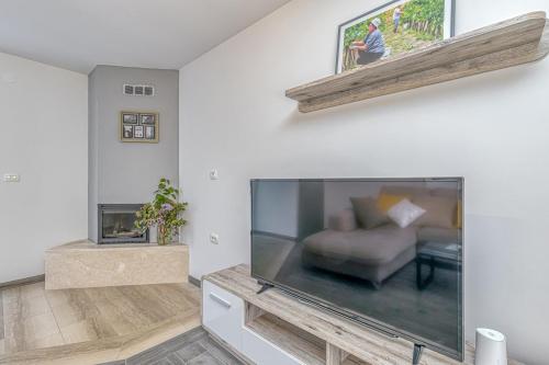 a living room with a flat screen tv and a couch at Holiday House Lidia i Rina in Pićan