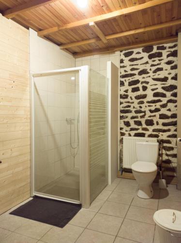 une salle de bain avec douche et toilettes dans l'établissement la Bouinotte du Berry, à Villegenon