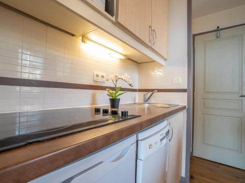 une cuisine avec un évier et un comptoir dans l'établissement Studio L'Esquinade - P3 115 by Interhome, à Agay