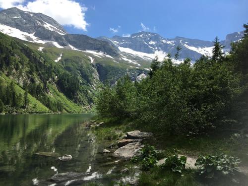 a view of a mountain range with a lake at Haus Greet in Muhr