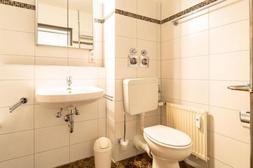 ein kleines Bad mit WC und Waschbecken in der Unterkunft Ferienwohnpark Immenstaad am Bodensee Ein-Zimmer-Apartment 49 17 in Immenstaad am Bodensee