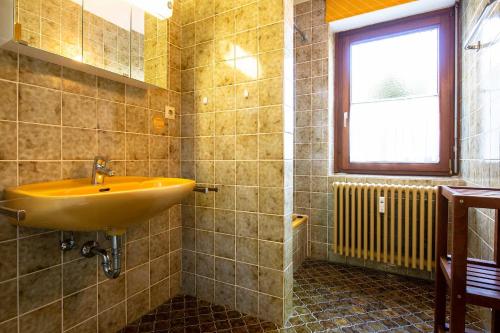 een badkamer met een wastafel en een raam bij Ferienwohnpark Immenstaad am Bodensee Zwei-Zimmer-Apartment 53 01 in Immenstaad am Bodensee
