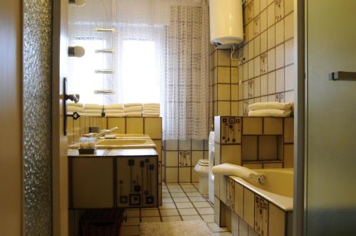 uma casa de banho com um lavatório, uma banheira e um WC. em Blue Moon - Via Torre del Lebbroso Apartments em Aosta