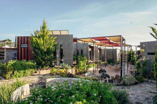 a garden in front of a building at Entre Vides Valle de Guadalupe in Valle de Guadalupe