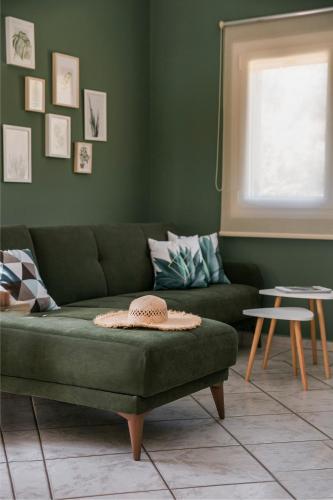 a green living room with a green couch at Emily Villas in Sami