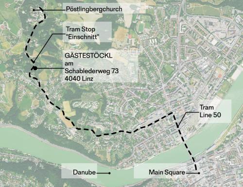 a map showing the route of the proposed upgrade at ENTZÜCKENDES GÄSTESTÖCKL am Linzer Pöstlingberg in Linz