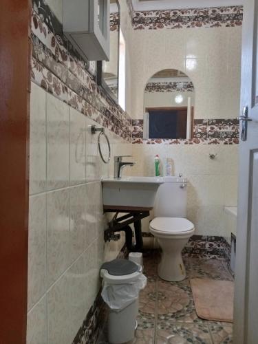 a bathroom with a sink and a toilet at Impovu Guest House in Kasane