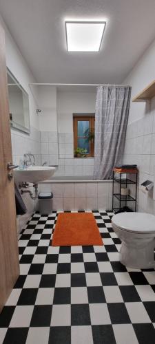 un baño con inodoro y lavabo en Haus H Stangassinger Apartments, en Berchtesgaden