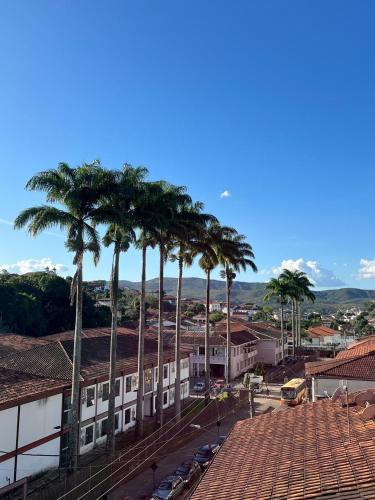 a group of palm trees in front of a building at Minas Hotel Unidade Centro in Mariana