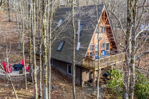 an aerial view of a house with a roof at Private Hot Tub Cabin 1 Mi to Beech Mountain! in Beech Mountain