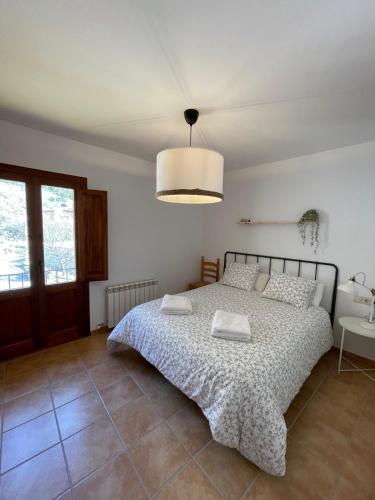 a bedroom with a bed and a lamp at Apartaments Cal Borda in Coll de Nargó