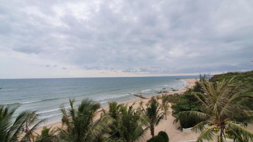 uma praia com palmeiras e o oceano em căn hộ OCEANVISTA em Ấp Phú Tịnh (2)