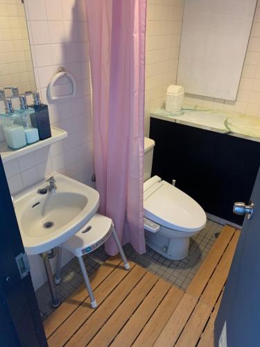 a bathroom with a sink and a toilet at 4人で一緒に熊本の中心地の最も広く安価な部屋 KDY stay in Kumamoto