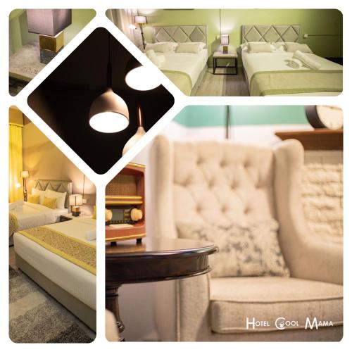 a collage of four pictures of a hotel room at Hotel COOL MAMA in Brinchang