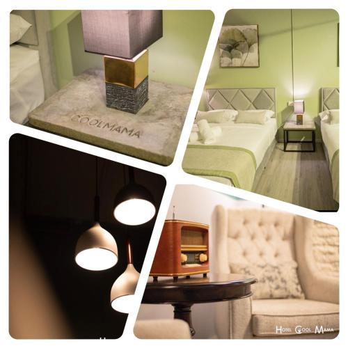 a collage of four pictures of a hotel room at Hotel COOL MAMA in Brinchang