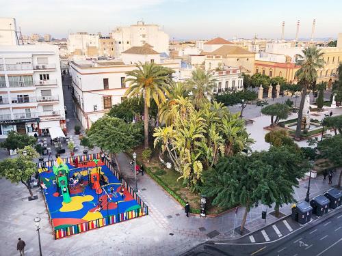 an aerial view of a city with a playground at El Tabanquito in Jerez de la Frontera