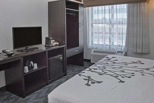 a hotel room with a bed and a television at Sleep Inn Lake Wright - Norfolk Airport in Norfolk
