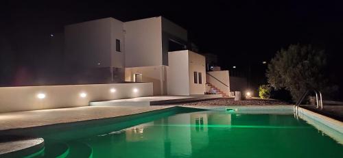 a swimming pool in front of a house at night at Made iN2 Creative Guest House in Montargil