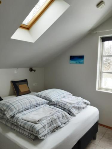 En eller flere senge i et værelse på Árbakki Farmhouse Lodge