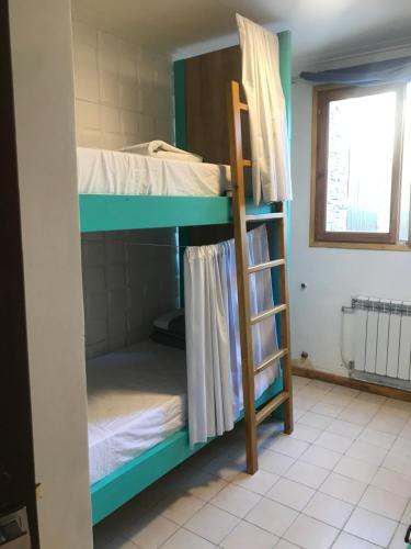 two bunk beds in a room with a window at Bitelyus Hostel Club in Mar del Plata