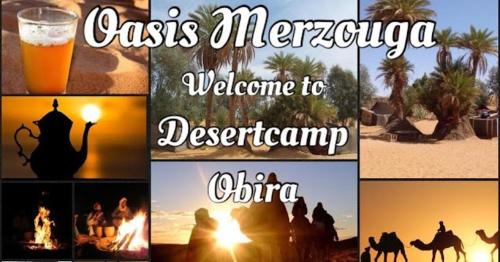 een collage van foto's met een kameel en een drankje bij Obira Oasis Merzouga Camp in Merzouga