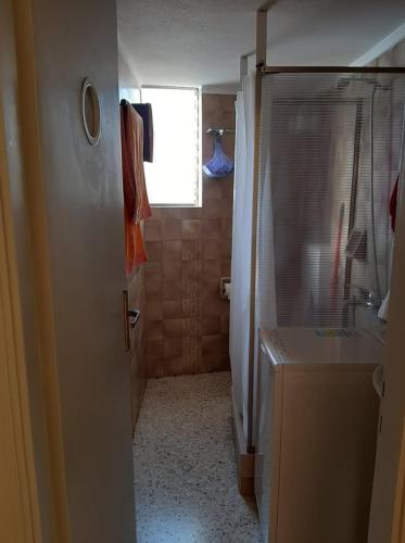 a bathroom with a shower and a sink at Μαγευτικο ηλιβασιλεμα Μαρμαρι Ευβοιας in Marmarion
