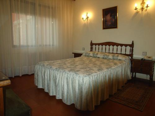 a bedroom with a bed with a white bedspread at Hotel Santa Teresa in Avila