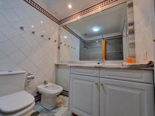 a bathroom with a toilet and a sink and a mirror at Enjoy Holiday-Wonderful Views in Acantilado de los Gigantes