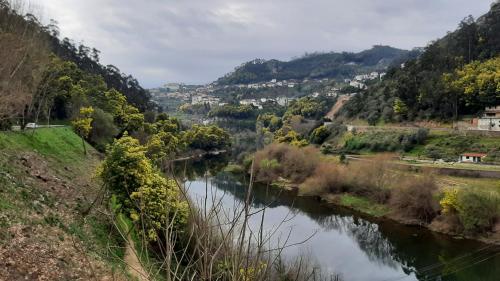 a view of a river with a town in the background at Hospedaria Lampião in Penacova