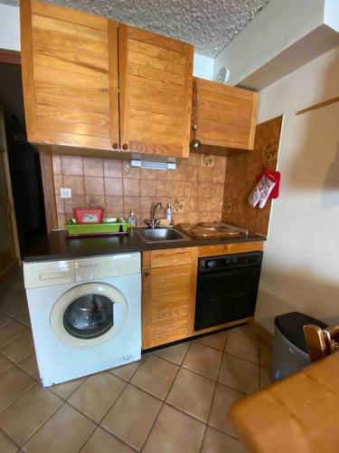 a kitchen with a washing machine and a sink at Laye station -les Arolles b - 4 personnes in Laye