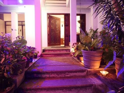 uma casa com luzes roxas em frente a uma porta em Elegance Oasis, Colombo 3 em Colombo