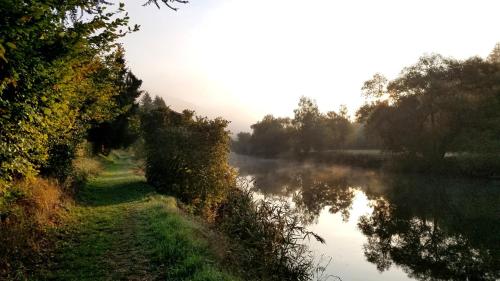 a body of water with trees on the side at Pension & Seminarhaus "Haus am Fluss" in Laurenburg