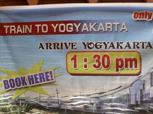 a sign for a train to vogazkanathaarmaarma arrive yoagi at Rinjani Homestay in Pangandaran