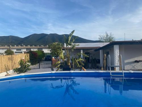 une grande piscine bleue en face d'une maison dans l'établissement Casa Mama, à Alhaurín el Grande
