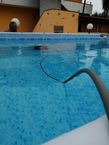 a swimmer in a swimming pool with a hose in the water at Villa Caterina in Solarino