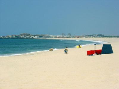 a group of people on a beach with the ocean at Vila do Conde Holidays Flat in Areia